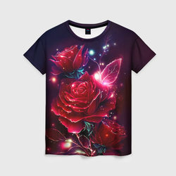 Розы с огоньками – Женская футболка 3D с принтом купить со скидкой в -31%