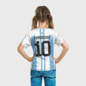 Футболка с принтом Марадона форма сборной Аргентины для ребенка, вид на модели сзади №3. Цвет основы: белый