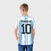 Футболка с принтом Марадона форма сборной Аргентины для ребенка, вид на модели сзади №2. Цвет основы: белый