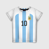 Футболка с принтом Марадона форма сборной Аргентины для ребенка, вид спереди №1. Цвет основы: белый