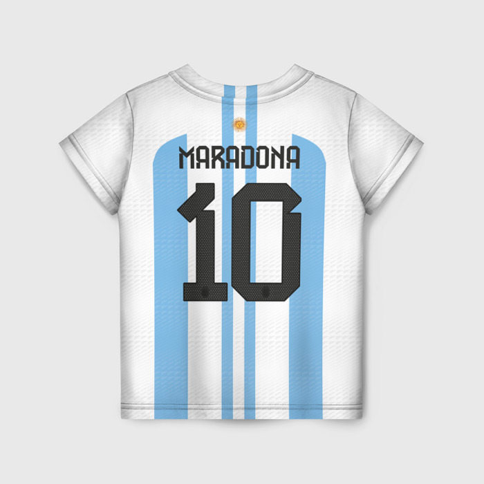 Детская футболка с принтом Марадона форма сборной Аргентины, вид сзади №1
