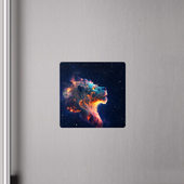Магнит с принтом Космический звёздный лев для любого человека, вид спереди №4. Цвет основы: белый