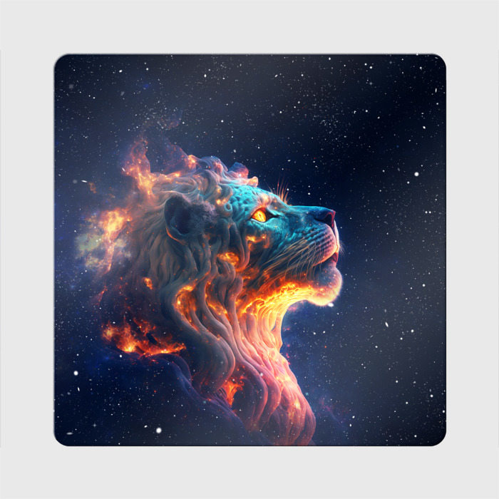 Магнит виниловый Квадрат с принтом Космический звёздный лев, вид спереди №1