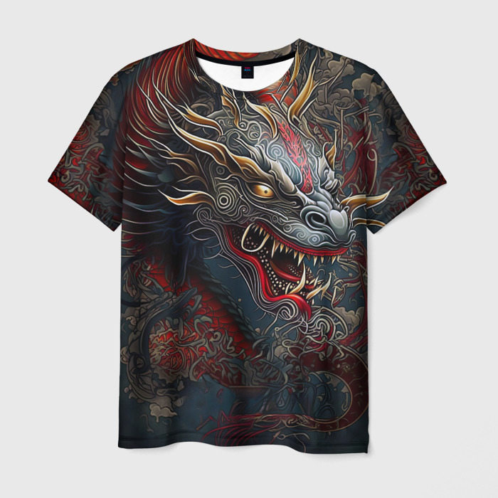 Мужская футболка с принтом Дракон Irezumi, вид спереди №1