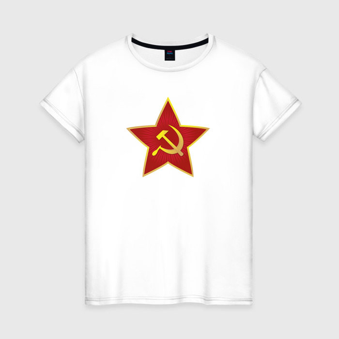Женская футболка из хлопка с принтом СССР звезда, вид спереди №1