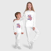 Пижама с принтом Аксолотль для ребенка, вид на модели спереди №5. Цвет основы: белый