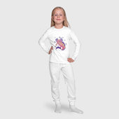 Пижама с принтом Аксолотль для ребенка, вид на модели спереди №4. Цвет основы: белый