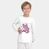 Пижама с принтом Аксолотль для ребенка, вид на модели спереди №2. Цвет основы: белый