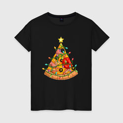 Новогодняя Пицца-Елка – Женская футболка хлопок с принтом купить со скидкой в -20%