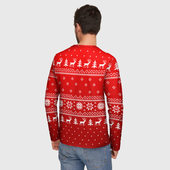 Лонгслив с принтом Красный свитер с оленями для мужчины, вид на модели сзади №2. Цвет основы: белый