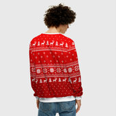 Свитшот с принтом Красный свитер с оленями для мужчины, вид на модели сзади №2. Цвет основы: белый