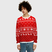 Свитшот с принтом Красный свитер с оленями для мужчины, вид на модели спереди №2. Цвет основы: белый
