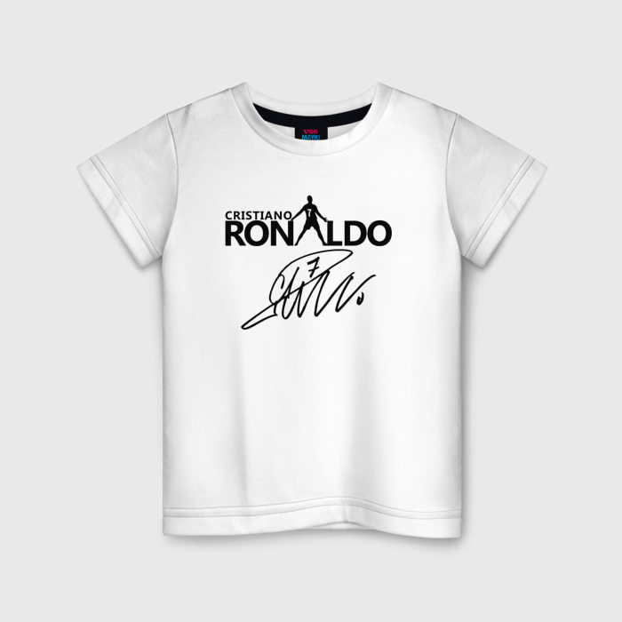 Детская футболка из хлопка с принтом Cristiano Ronaldo 7 автограф, вид спереди №1