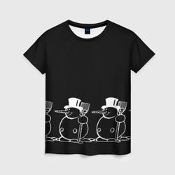 Снеговик на черном фоне – Женская футболка 3D с принтом купить со скидкой в -23%