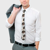 Галстук с принтом Такса Dachshund Dog для мужчины, вид на модели спереди №3. Цвет основы: белый