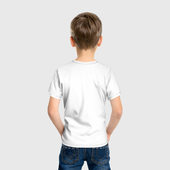 Футболка с принтом Geometry Dash logo pixel для ребенка, вид на модели сзади №2. Цвет основы: белый