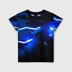 Металлические соты с синей подсветкой – Детская футболка 3D с принтом купить со скидкой в -33%