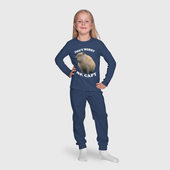 Пижама с принтом Don't worry be capy для ребенка, вид на модели спереди №4. Цвет основы: темно-синий