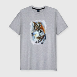 Дикий волк с перьями – Мужская футболка хлопок Slim с принтом купить