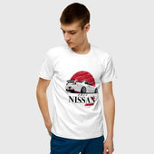 Футболка с принтом Nissan Skyline japan для мужчины, вид на модели спереди №2. Цвет основы: белый