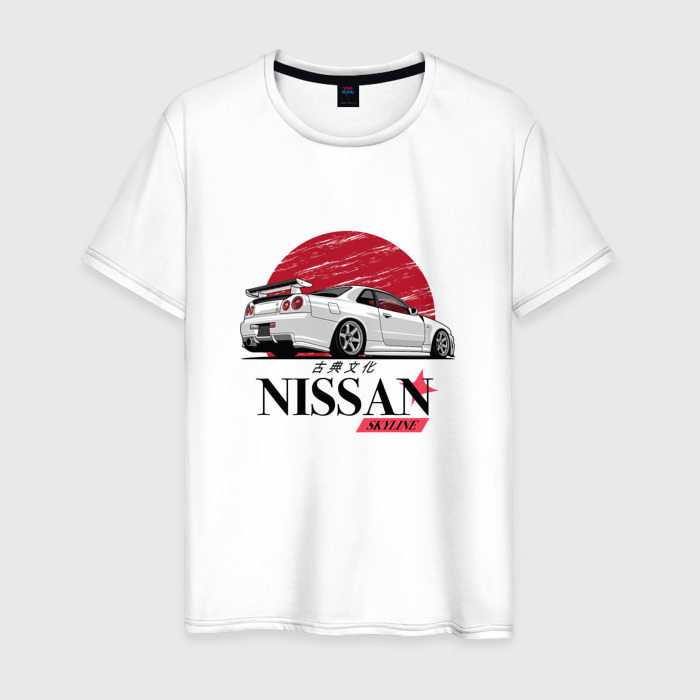 Мужская футболка из хлопка с принтом Nissan Skyline japan, вид спереди №1