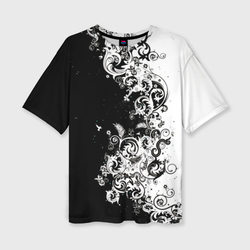 Черно-белые цветы и колибри – Женская футболка oversize 3D с принтом купить со скидкой в -50%
