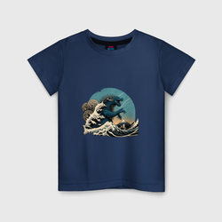 Годзилла в Большой волне у Канагавы – Детская футболка хлопок с принтом купить со скидкой в -20%