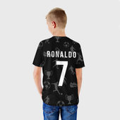 Футболка с принтом Рональдо, время футбола для ребенка, вид на модели сзади №2. Цвет основы: белый