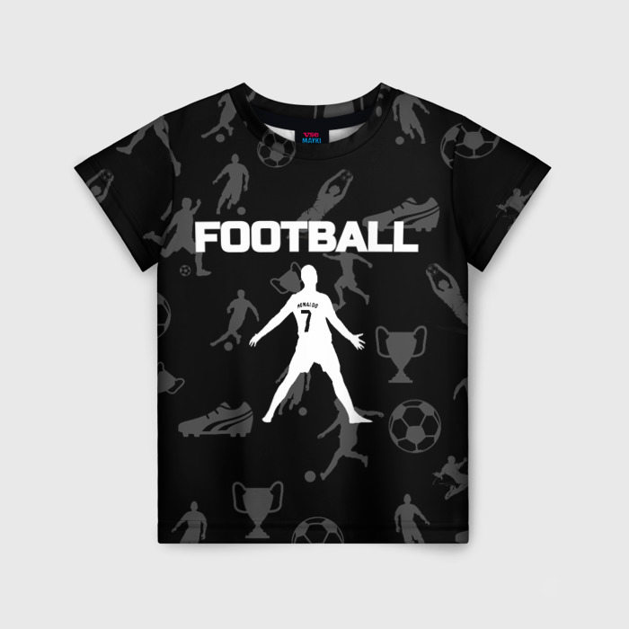 Детская футболка с принтом Рональдо, время футбола, вид спереди №1