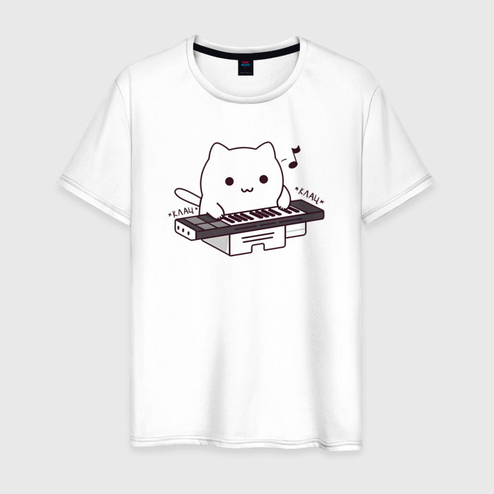 Мужская футболка из хлопка с принтом Аниме Бонго кот, вид спереди №1
