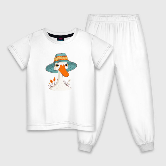 Детская пижама из хлопка с принтом Гусь в шляпе, вид спереди №1