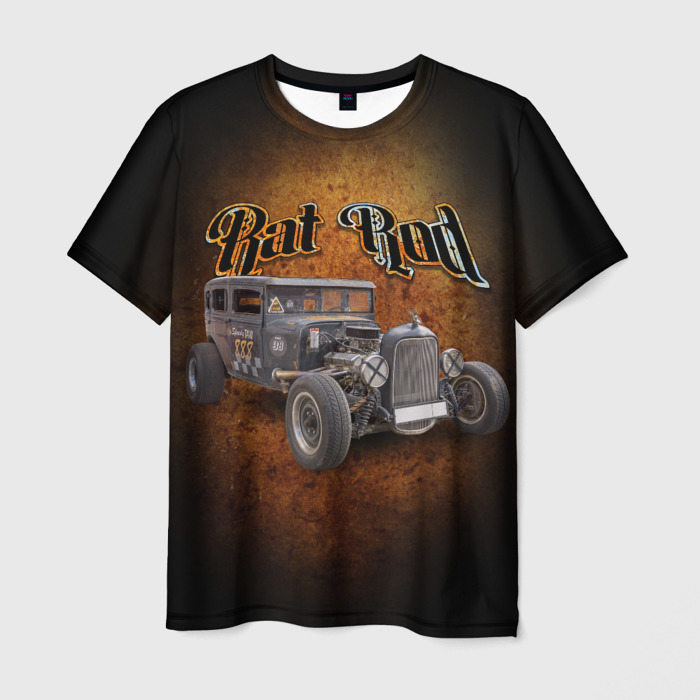 Мужская футболка с принтом Винтажная американская машина в rat стиле, вид спереди №1