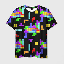 Неоновый Тетрис на темном фоне – Мужская футболка 3D с принтом купить со скидкой в -26%