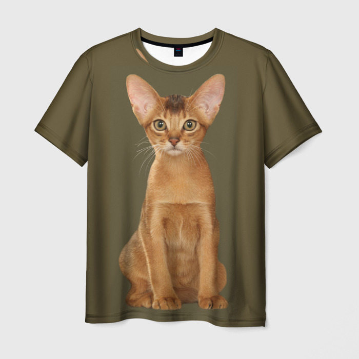 Мужская футболка с принтом Абиссинская кошка рыжая, вид спереди №1