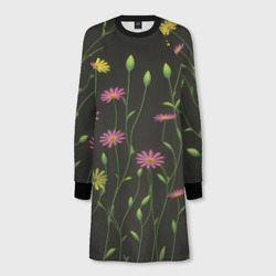 Полевые цветочки на темном фоне – Женское платье-свитшот 3D с принтом купить