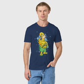 Светящаяся футболка с принтом Homer bad boy для любого человека, вид спереди №2. Цвет основы: темно-синий