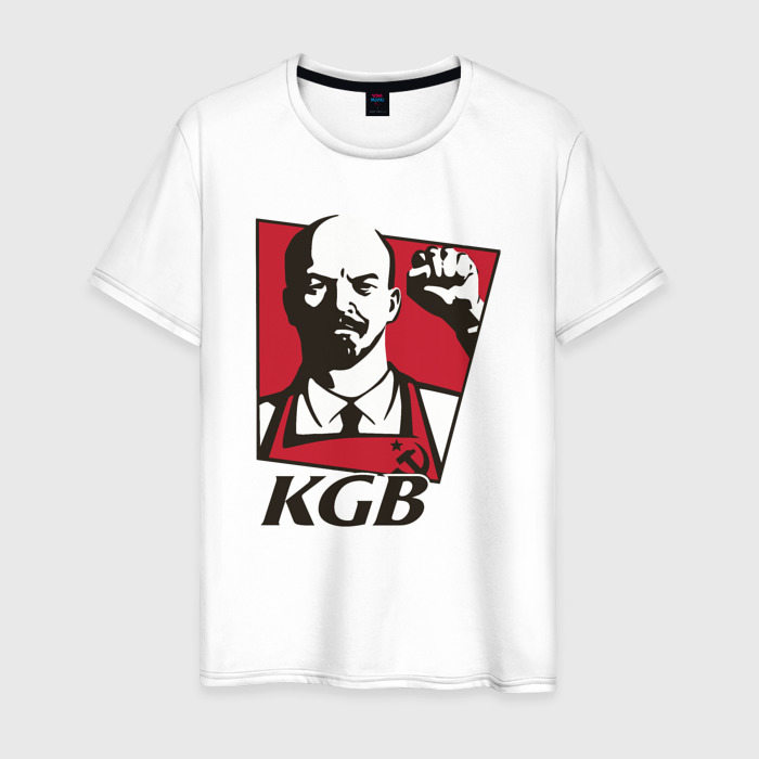 Мужская футболка из хлопка с принтом KGB Lenin, вид спереди №1