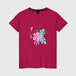 Фламинго в цветах – Женская футболка хлопок с принтом купить