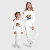 Пижама с принтом Chicken gun game для ребенка, вид на модели спереди №5. Цвет основы: белый