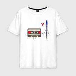 Кассета и ручка – Мужская футболка хлопок Oversize с принтом купить со скидкой в -16%