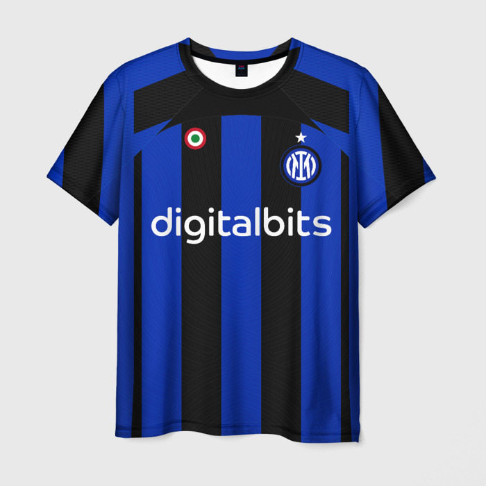 Мужская футболка с принтом ФК Интер форма 22-23 домашняя, вид спереди №1