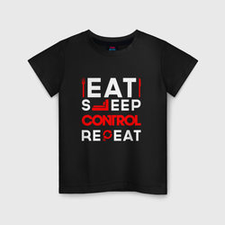 Надпись eat sleep Control repeat – Детская футболка хлопок с принтом купить со скидкой в -20%