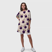 Платье с принтом Слива с листьями — пиксель арт для женщины, вид на модели спереди №3. Цвет основы: белый