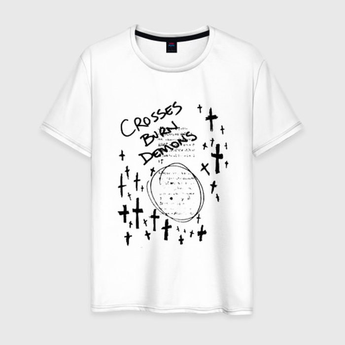 Мужская футболка из хлопка с принтом Crosses burn demons, вид спереди №1