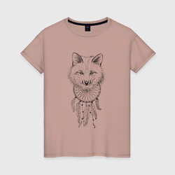 Лиса и ловец снов – Женская футболка хлопок с принтом купить со скидкой в -20%