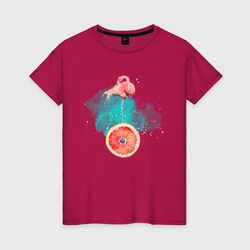 Фламинго и грейпфрут – Женская футболка хлопок с принтом купить