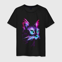 Неоновый  кот  – Светящаяся мужская футболка с принтом купить