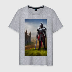 Рыцарь на фоне замка – Мужская футболка хлопок с принтом купить со скидкой в -20%