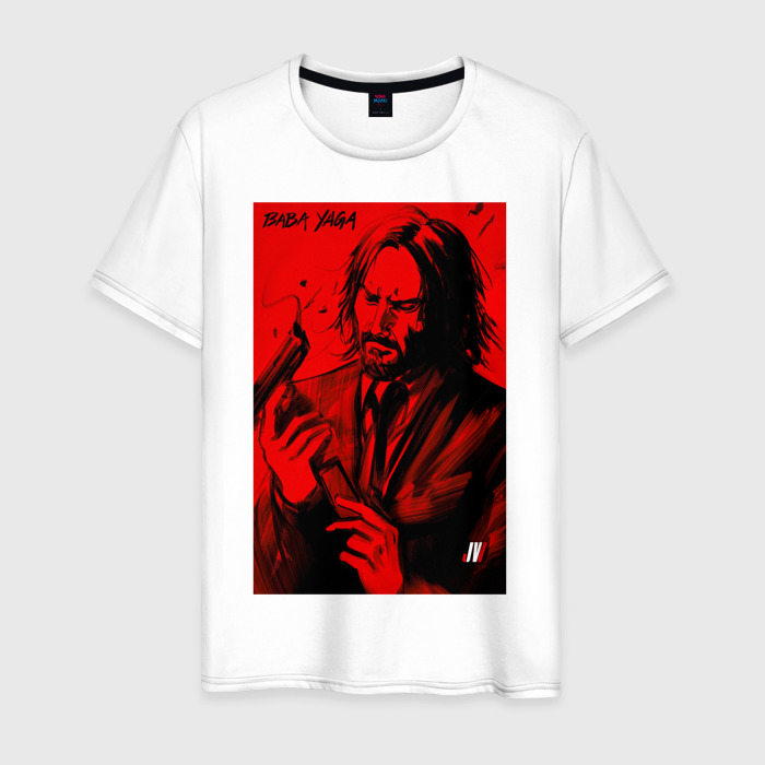 Мужская футболка из хлопка с принтом John Wick Baba Yaga art, вид спереди №1