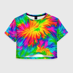Тай-дай кислотные краски – Женская футболка Crop-top 3D с принтом купить